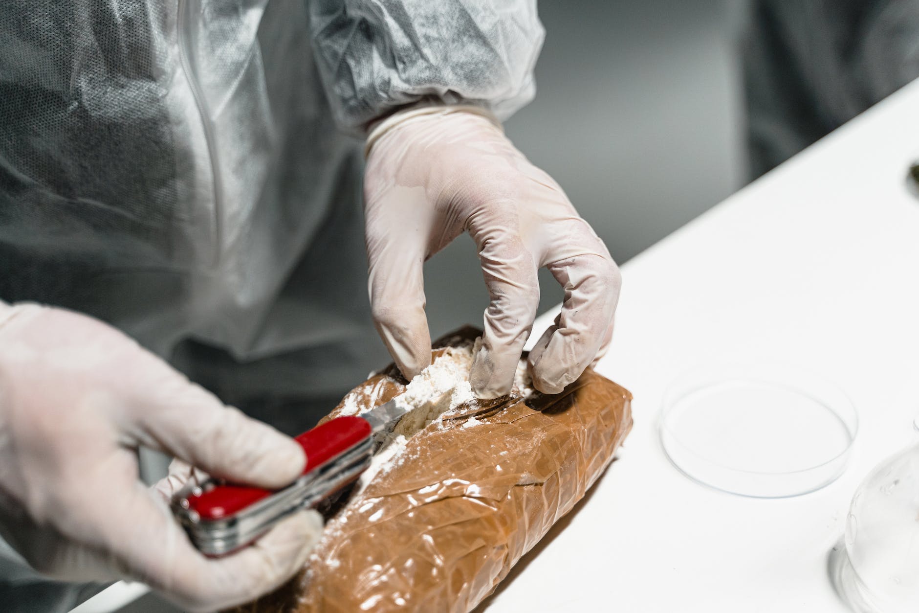 white powder on knife
