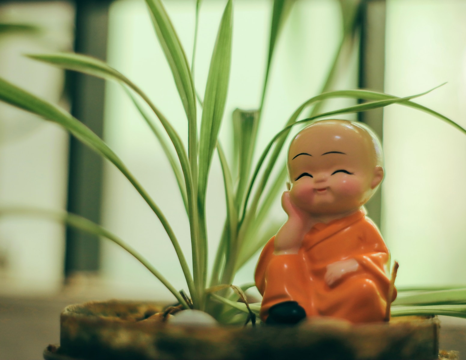 bouddhisme - brown ceramic figurine beside green plant